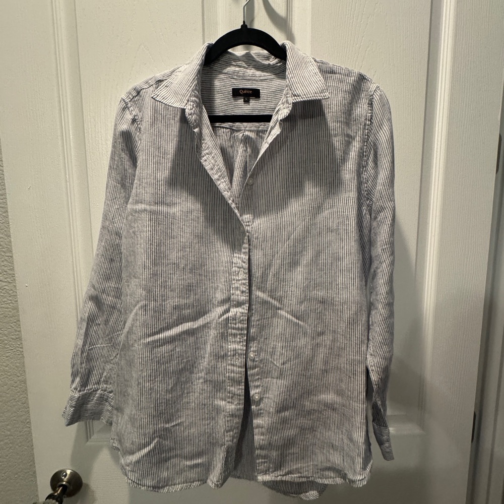 Quince Blue and White Pinstripe Shirt